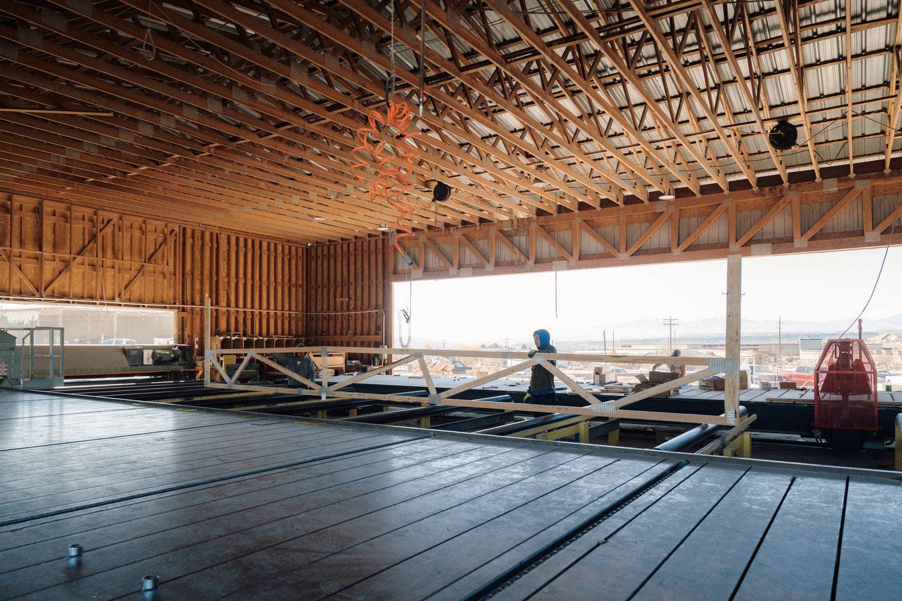 Completed roof framing built with Lone Pine custom wood trusses